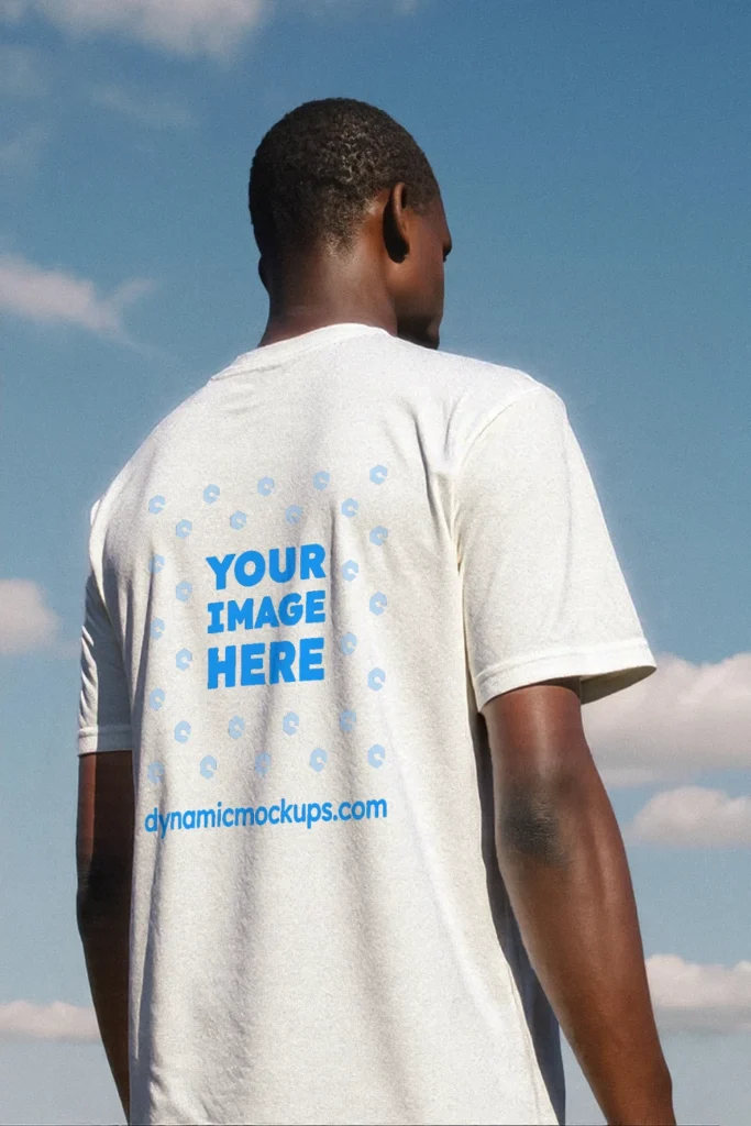 Man Wearing White T-shirt Mockup Back View Template