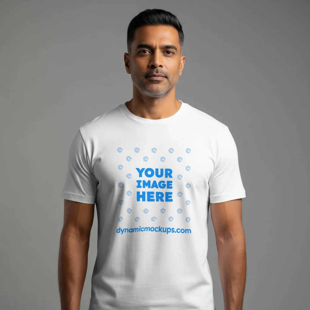 Man Wearing White T-shirt Mockup Front View Template