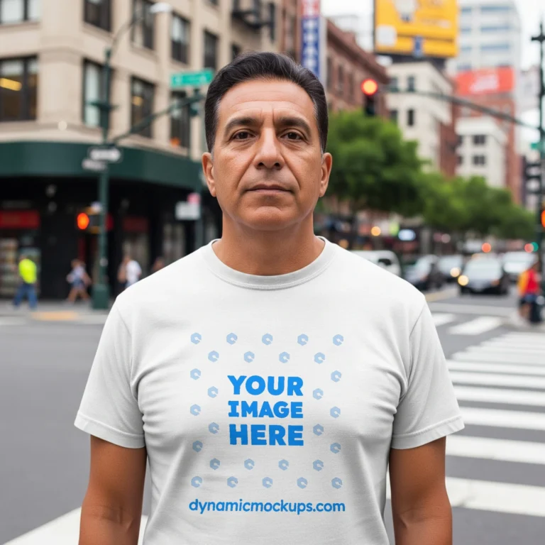 Man Wearing White T-shirt Mockup Front View Template