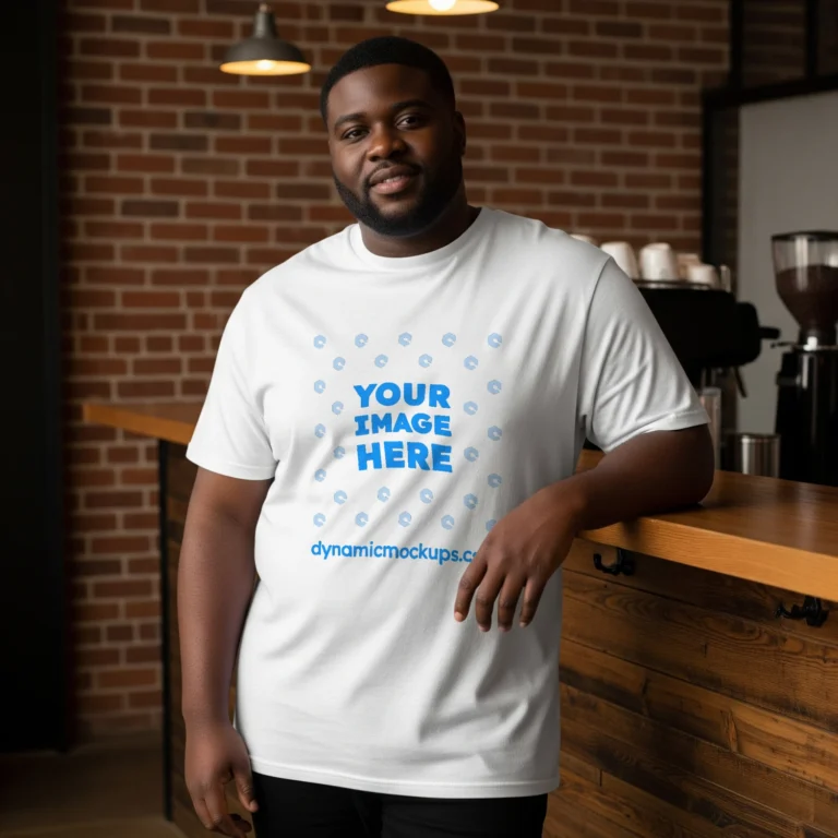 Man Wearing White T-shirt Mockup Front View Template