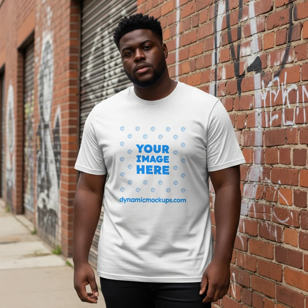 Man Wearing White T-shirt Mockup Front View Template