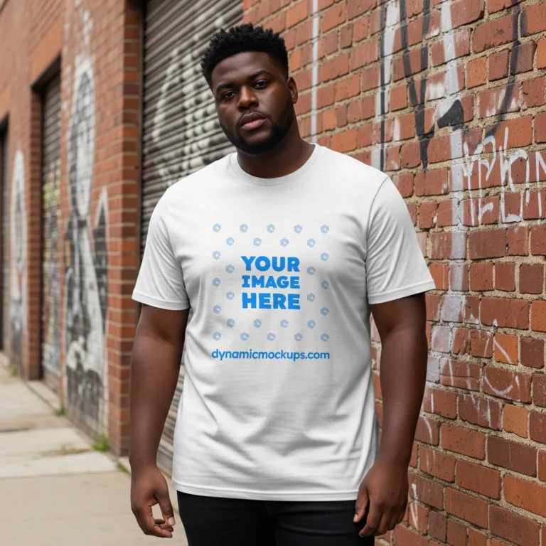 Man Wearing White T-shirt Mockup Front View Template