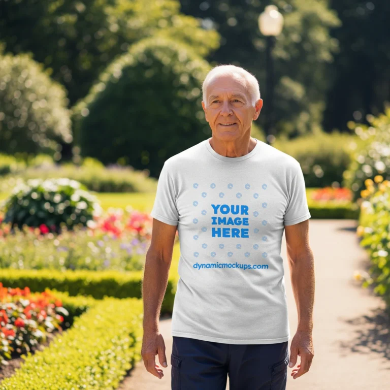Man Wearing White T-shirt Mockup Front View Template