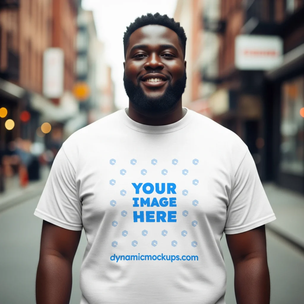 Man Wearing White T-shirt Mockup Front View Template