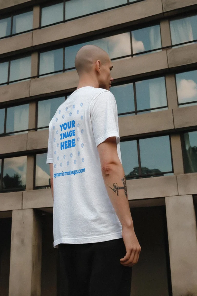 Man Wearing White T-shirt Mockup Side View Template