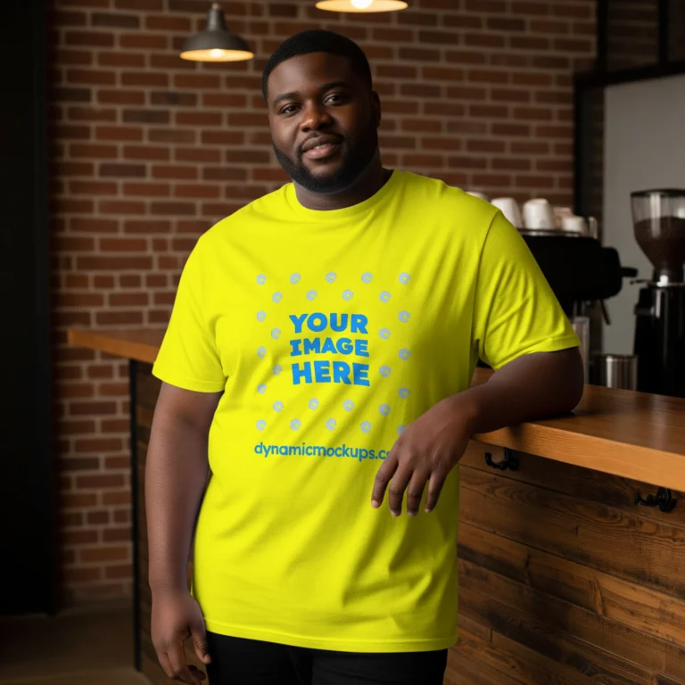 Man Wearing Yellow T-shirt Mockup Front View Template
