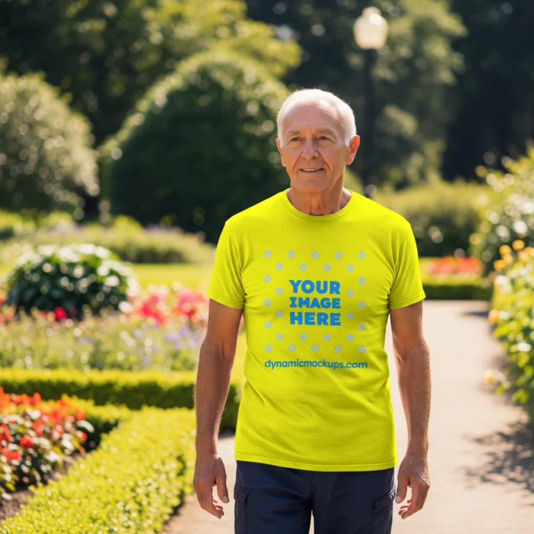 Man Wearing Yellow T-shirt Mockup Front View Template