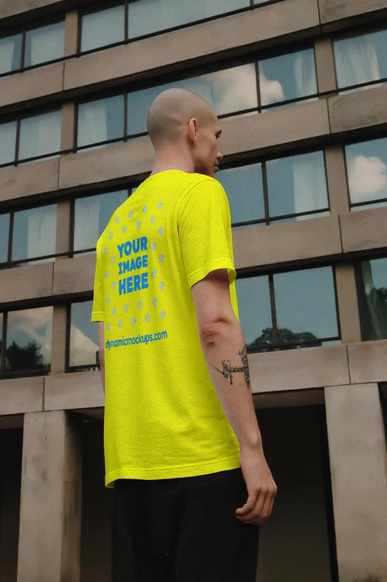 Man Wearing Yellow T-shirt Mockup Side View Template