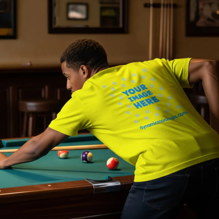 Man Wearing Yellow T-shirt Mockup Back View Template