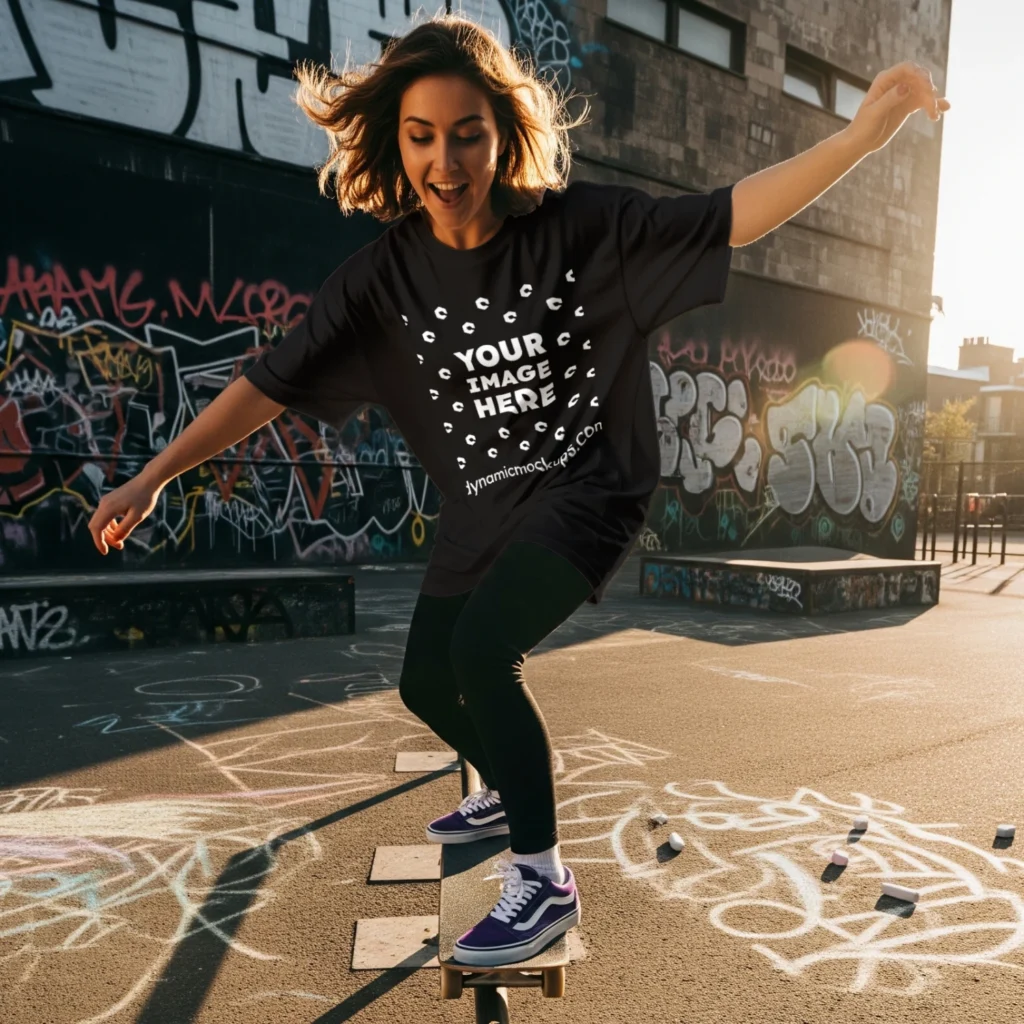 Woman Wearing Black T-shirt Mockup Front View Template