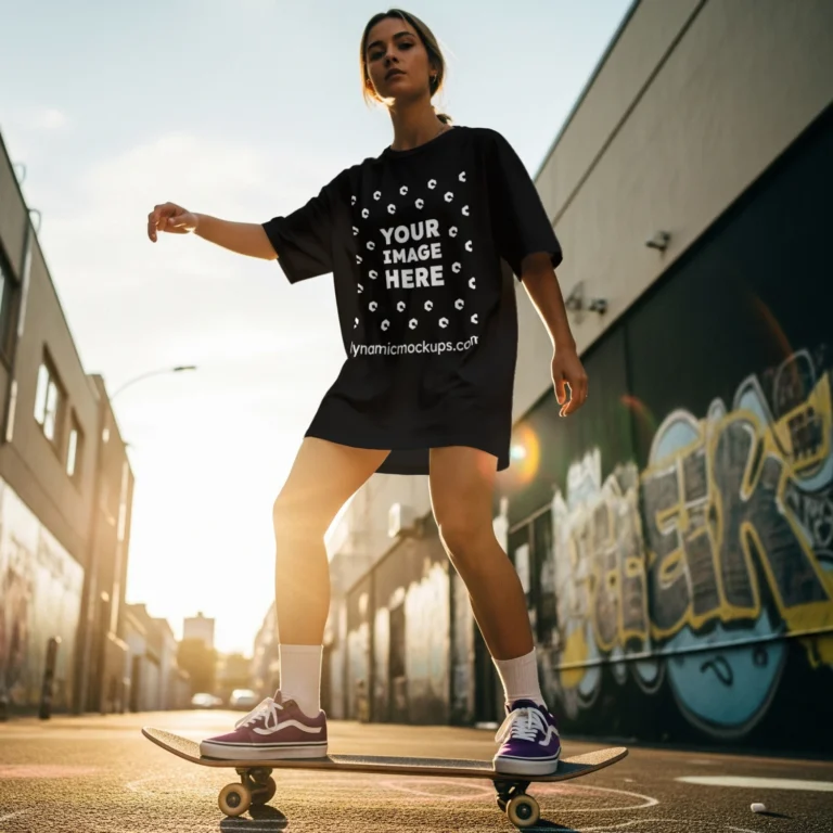 Woman Wearing Black T-shirt Mockup Front View Template