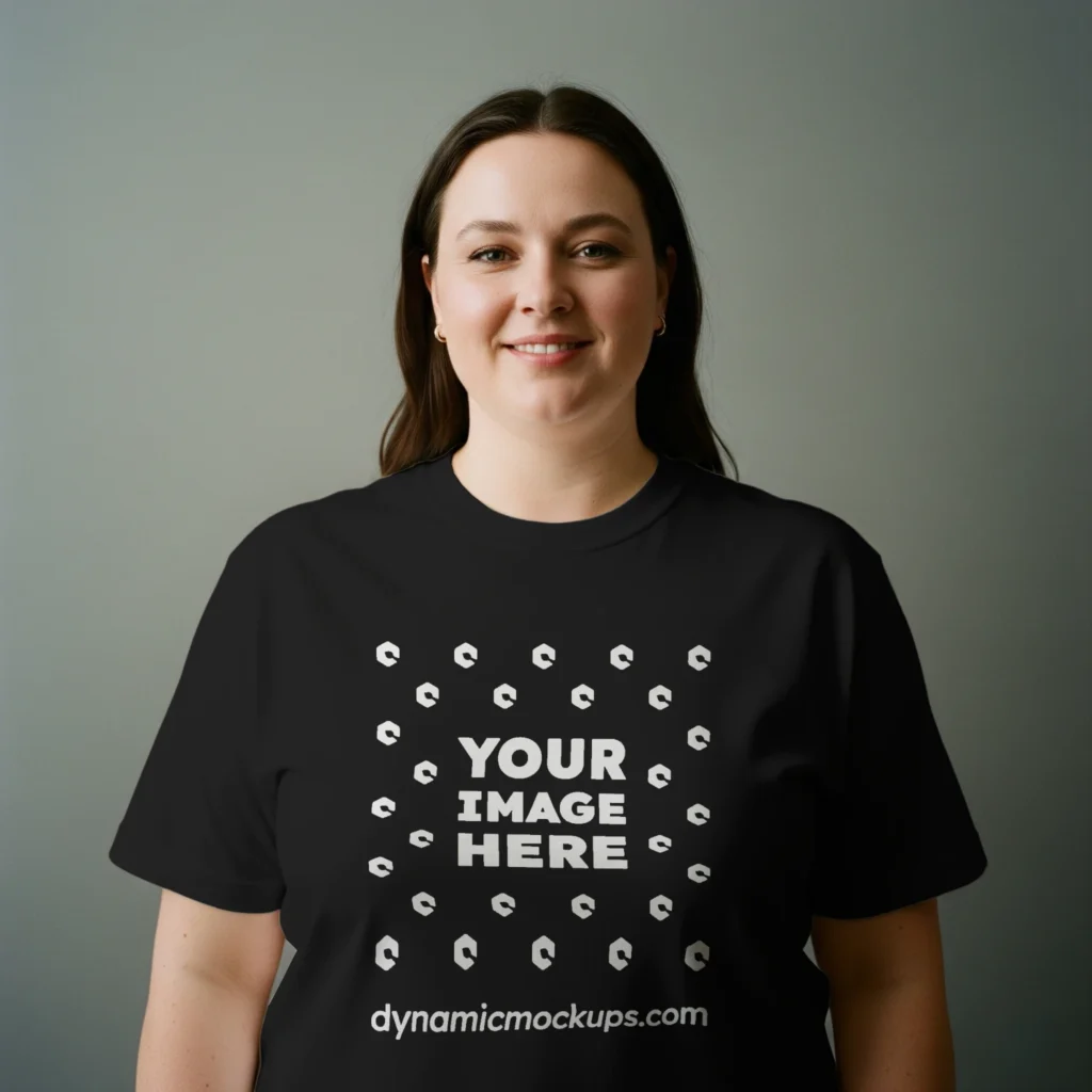 Woman Wearing Black T-shirt Mockup Front View Template