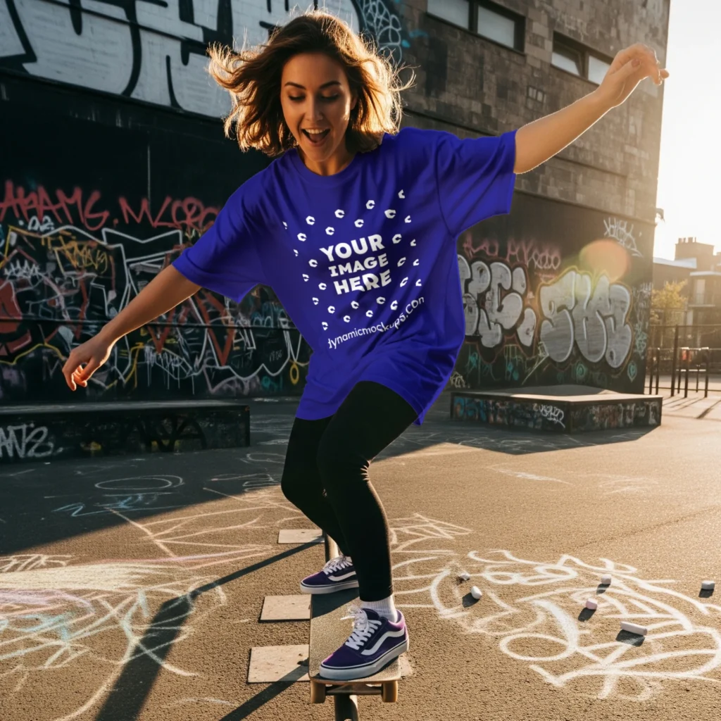 Woman Wearing Blue T-shirt Mockup Front View Template