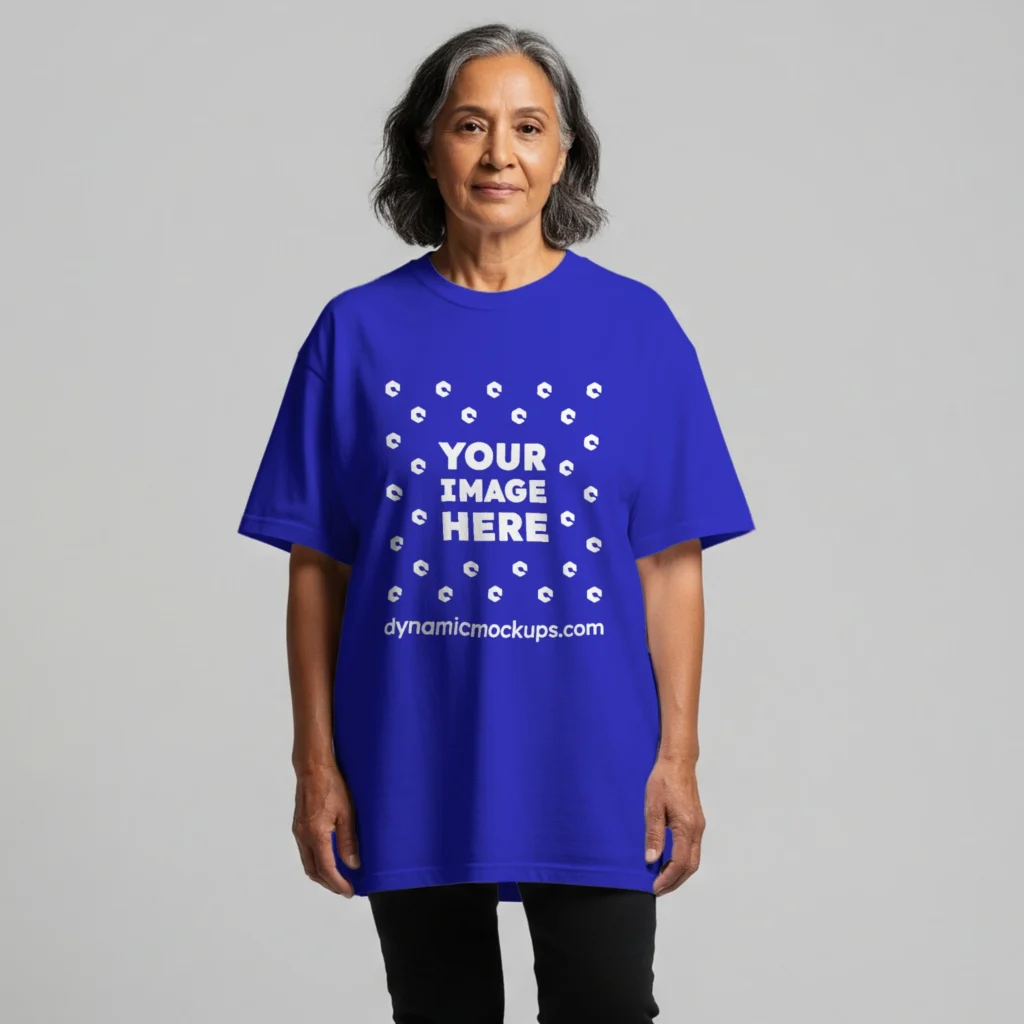 Woman Wearing Blue T-shirt Mockup Front View Template