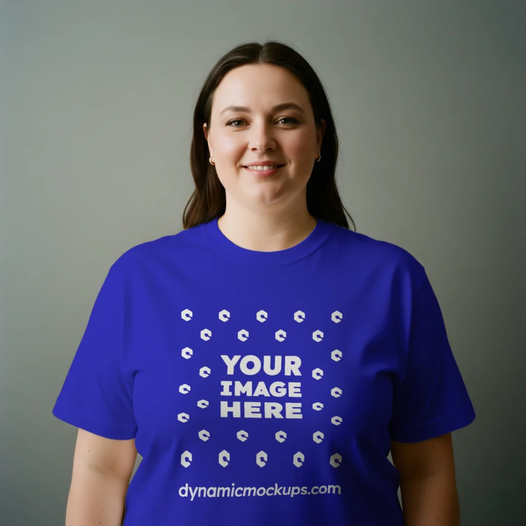 Woman Wearing Blue T-shirt Mockup Front View Template