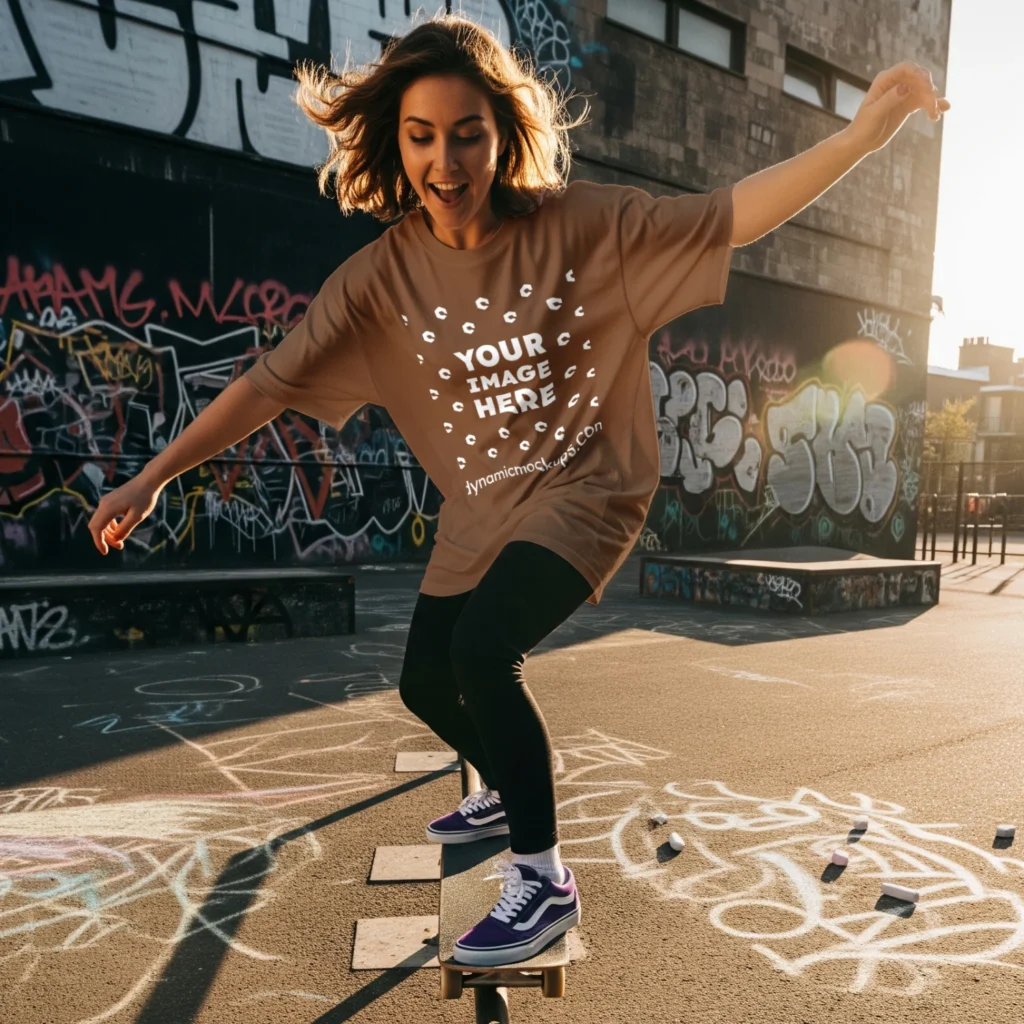 Woman Wearing Brown T-shirt Mockup Front View Template