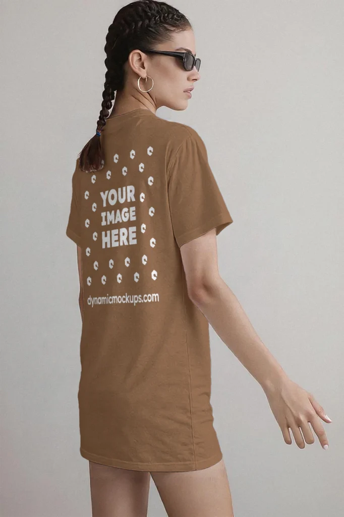 Woman Wearing Brown T-shirt Mockup Side View Template