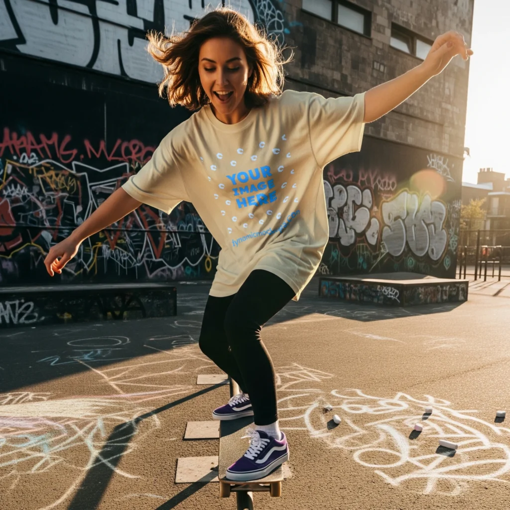 Woman Wearing Cream T-shirt Mockup Front View Template