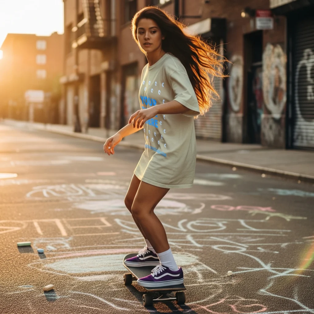 Woman Wearing Cream T-shirt Mockup Side View Template