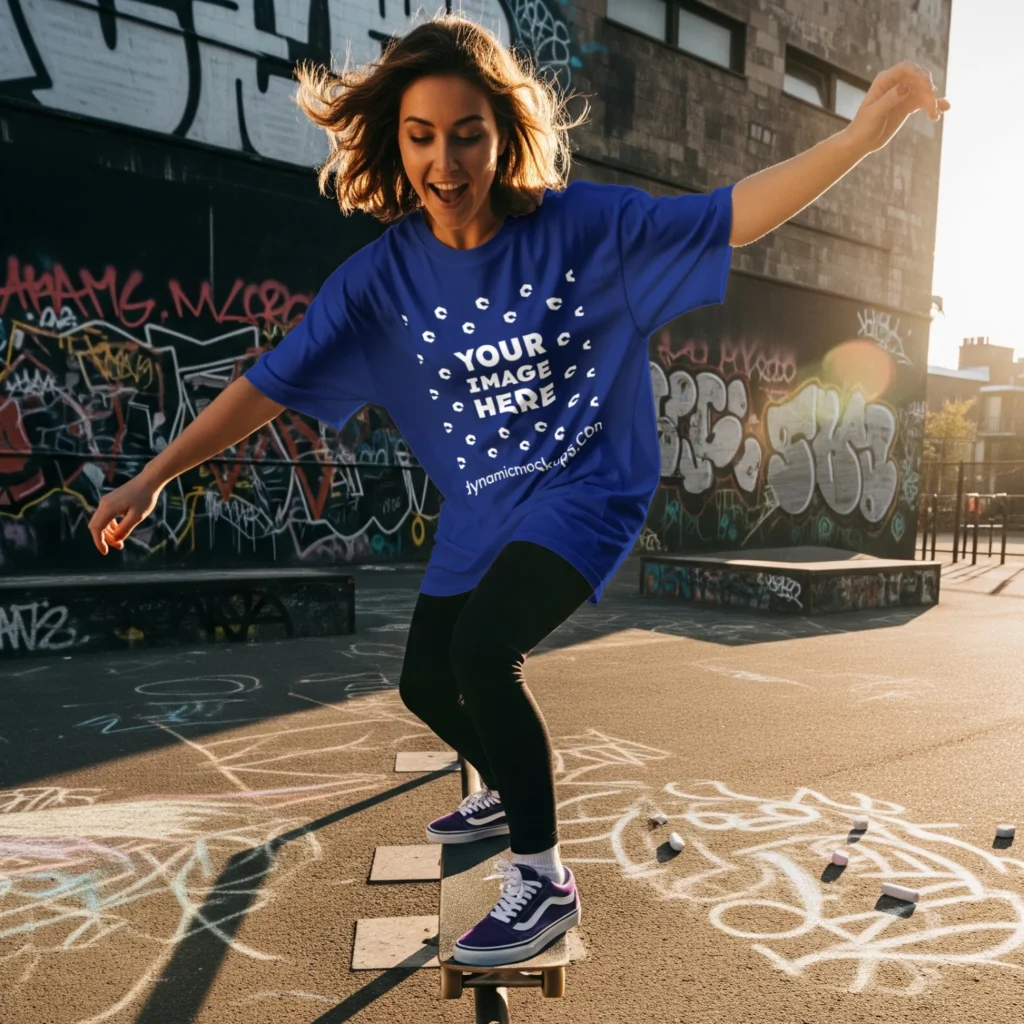Woman Wearing Dark Blue T-shirt Mockup Front View Template