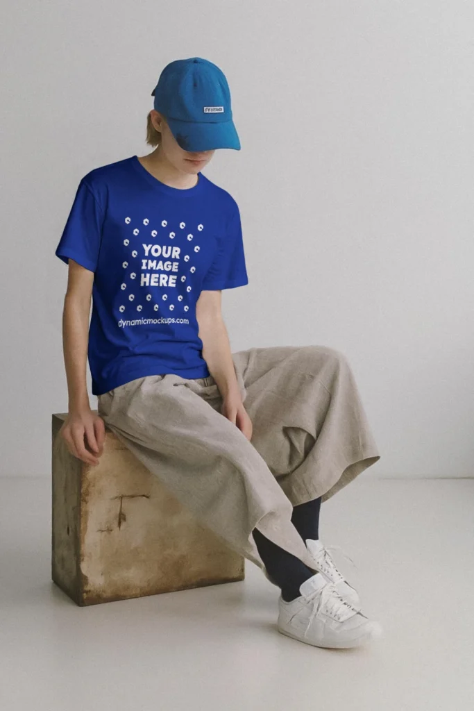 Woman Wearing Dark Blue T-shirt Mockup Front View Template