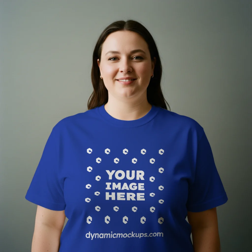 Woman Wearing Dark Blue T-shirt Mockup Front View Template
