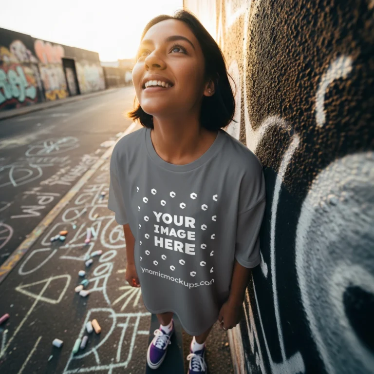 Woman Wearing Gray T-shirt Mockup Front View Template