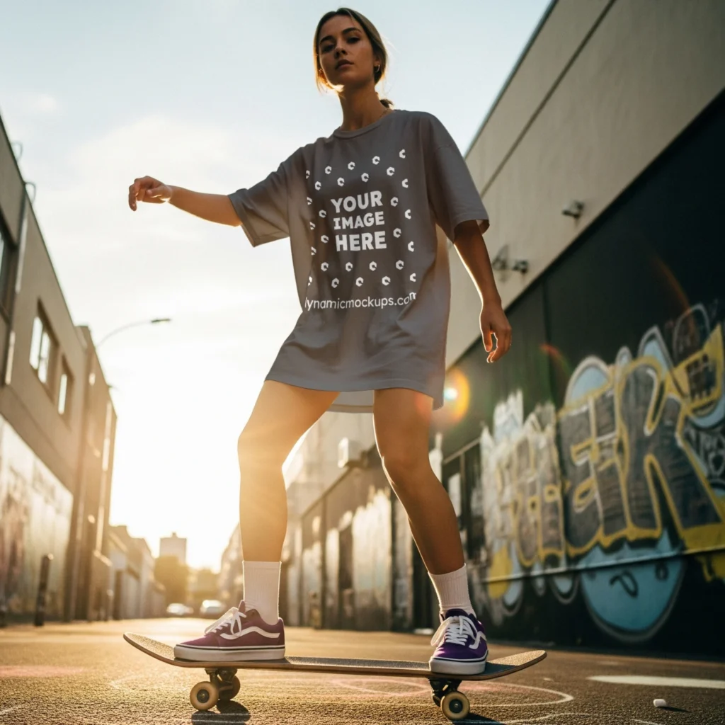 Woman Wearing Gray T-shirt Mockup Front View Template