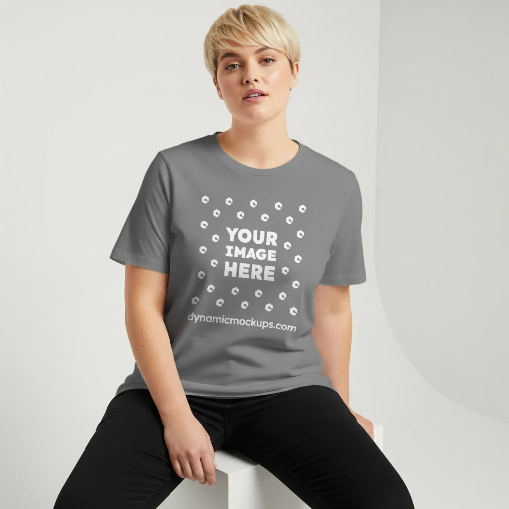 Woman Wearing Gray T-shirt Mockup Front View Template
