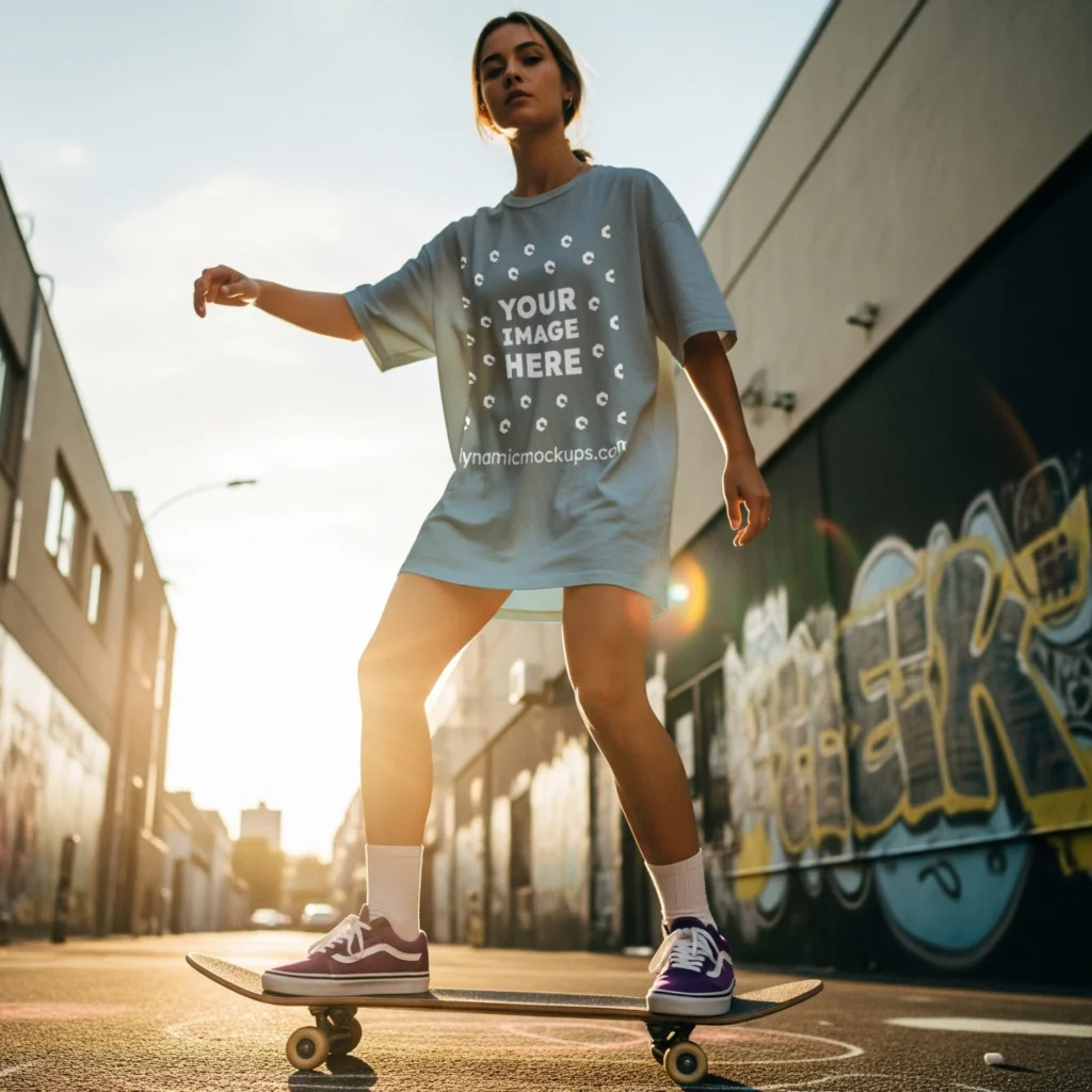 Woman Wearing Light Blue T-shirt Mockup Front View Template