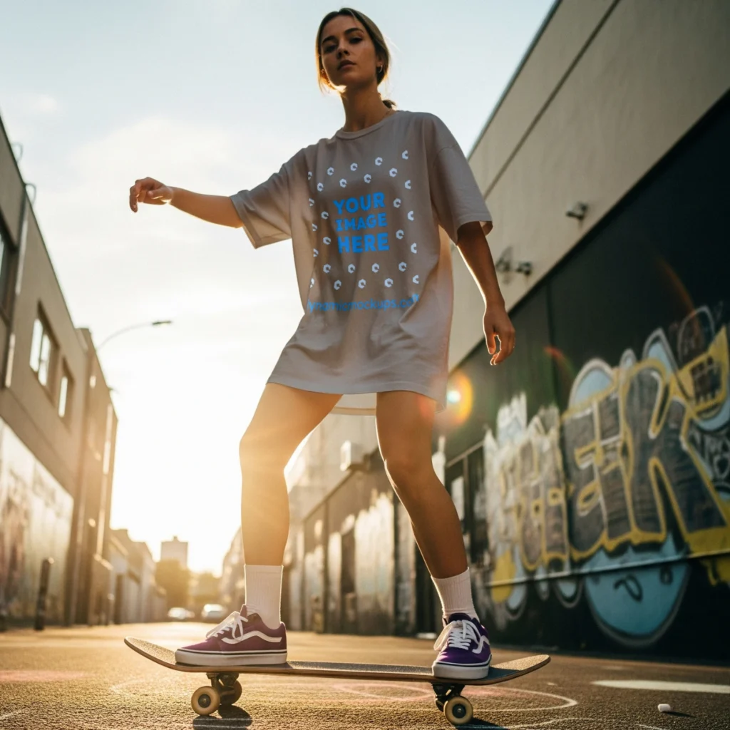 Woman Wearing Light Gray T-shirt Mockup Front View Template