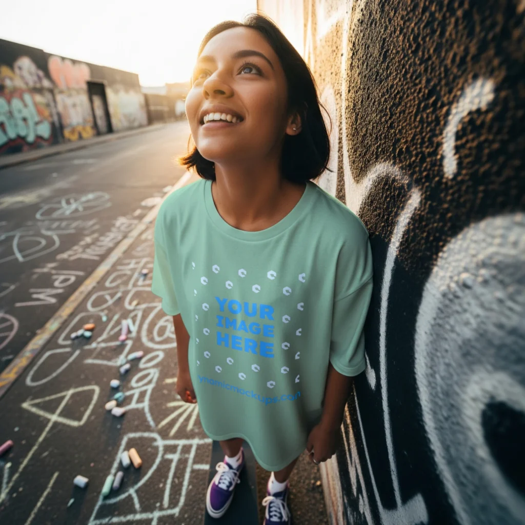 Woman Wearing Mint T-shirt Mockup Front View Template