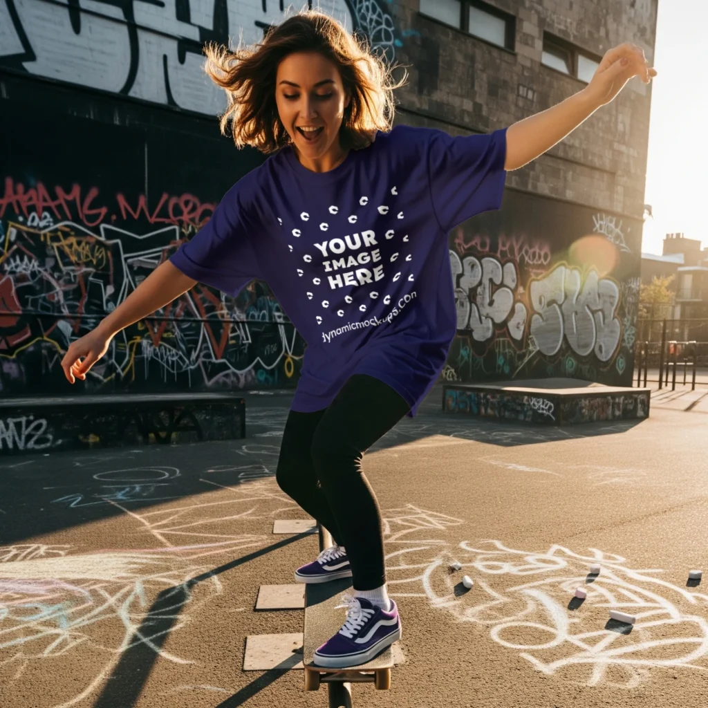 Woman Wearing Navy Blue T-shirt Mockup Front View Template