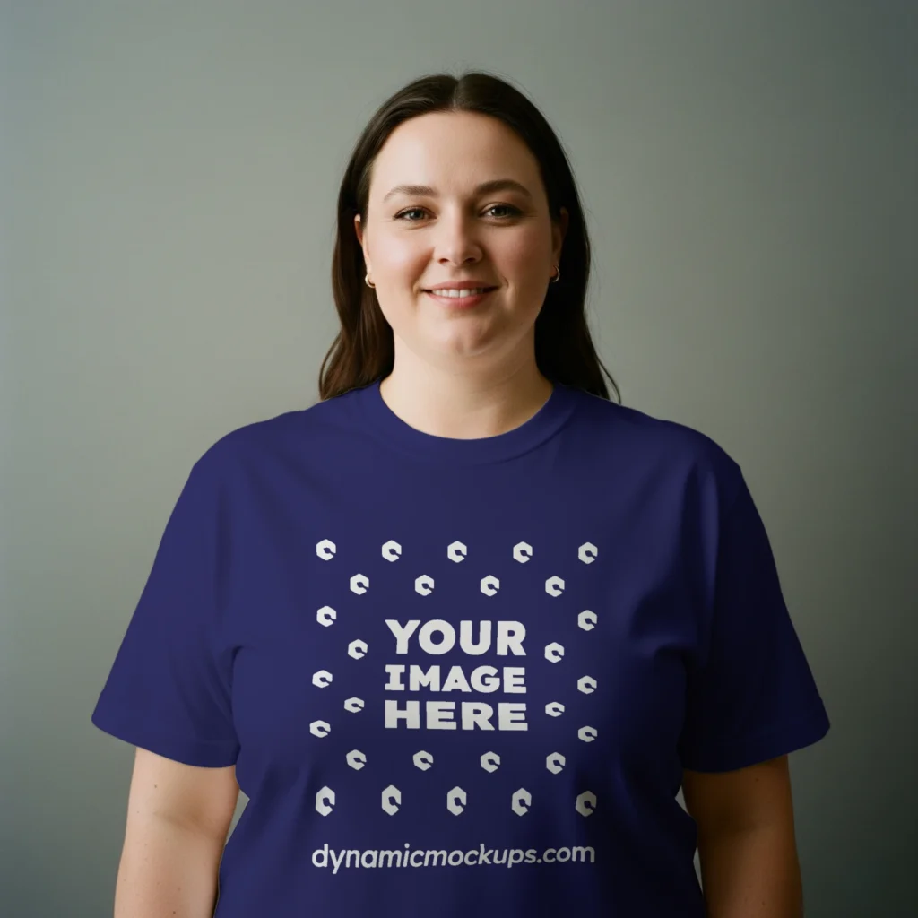 Woman Wearing Navy Blue T-shirt Mockup Front View Template