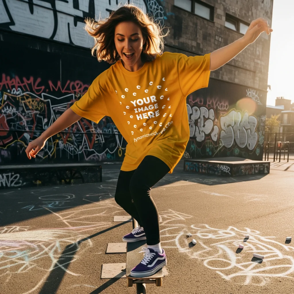 Woman Wearing Orange T-shirt Mockup Front View Template