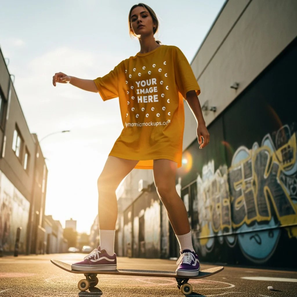 Woman Wearing Orange T-shirt Mockup Front View Template