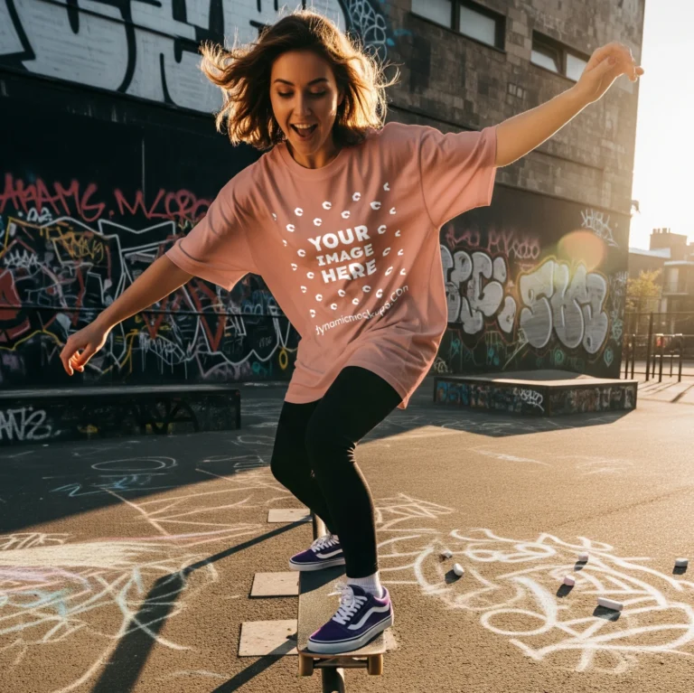 Woman Wearing Peach T-shirt Mockup Front View Template