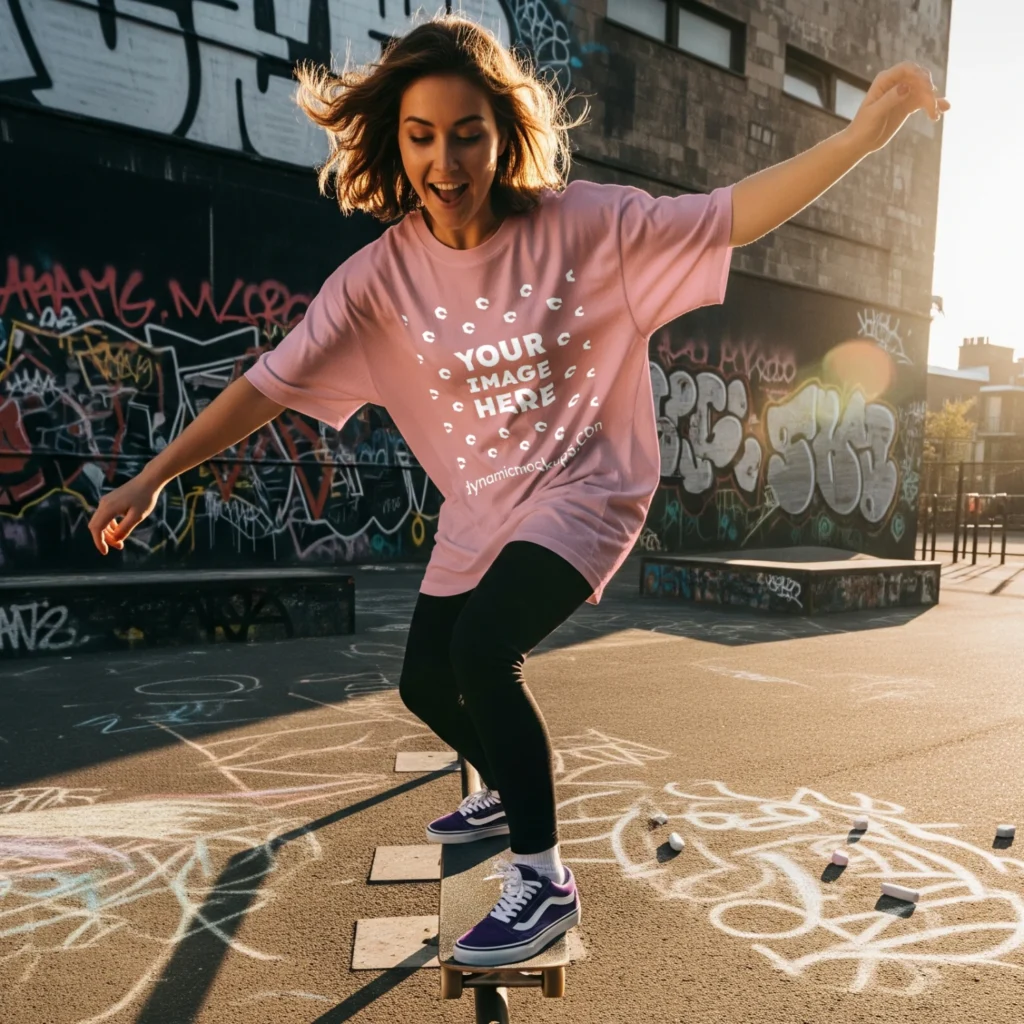 Woman Wearing Pink T-shirt Mockup Front View Template