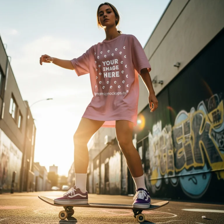 Woman Wearing Pink T-shirt Mockup Front View Template