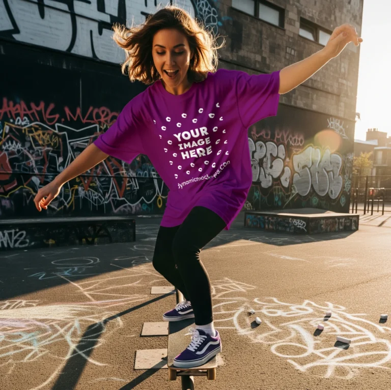 Woman Wearing Purple T-shirt Mockup Front View Template