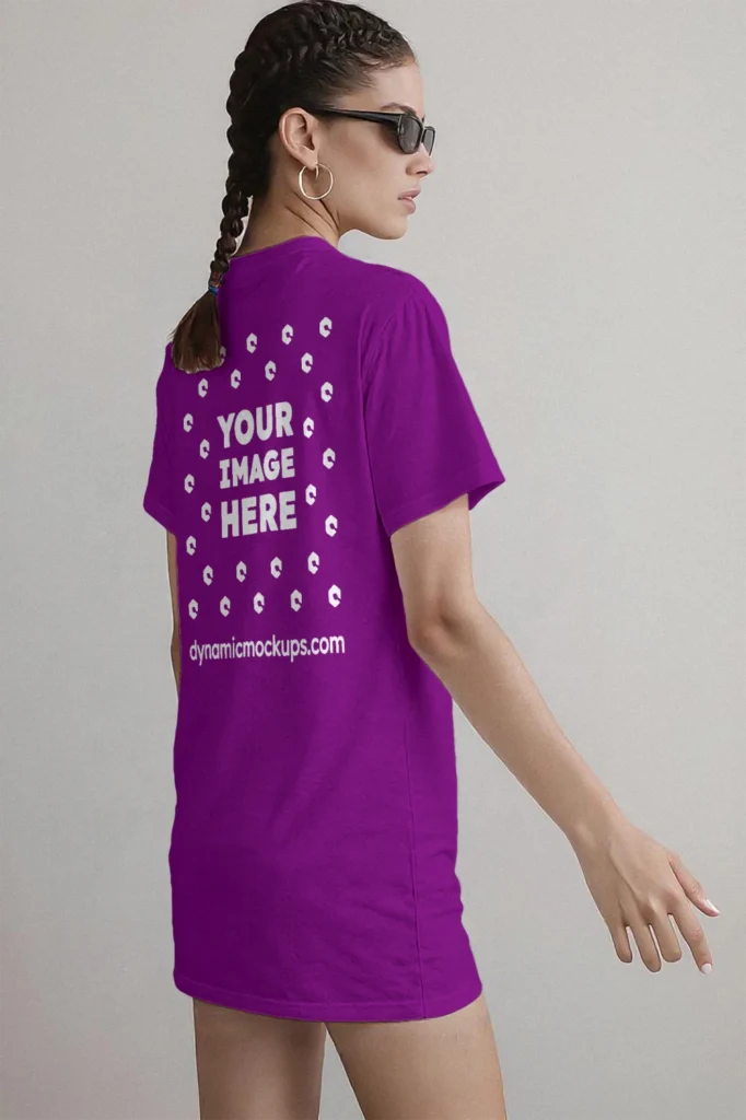 Woman Wearing Purple T-shirt Mockup Side View Template