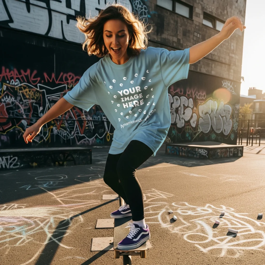 Woman Wearing Sky Blue T-shirt Mockup Front View Template
