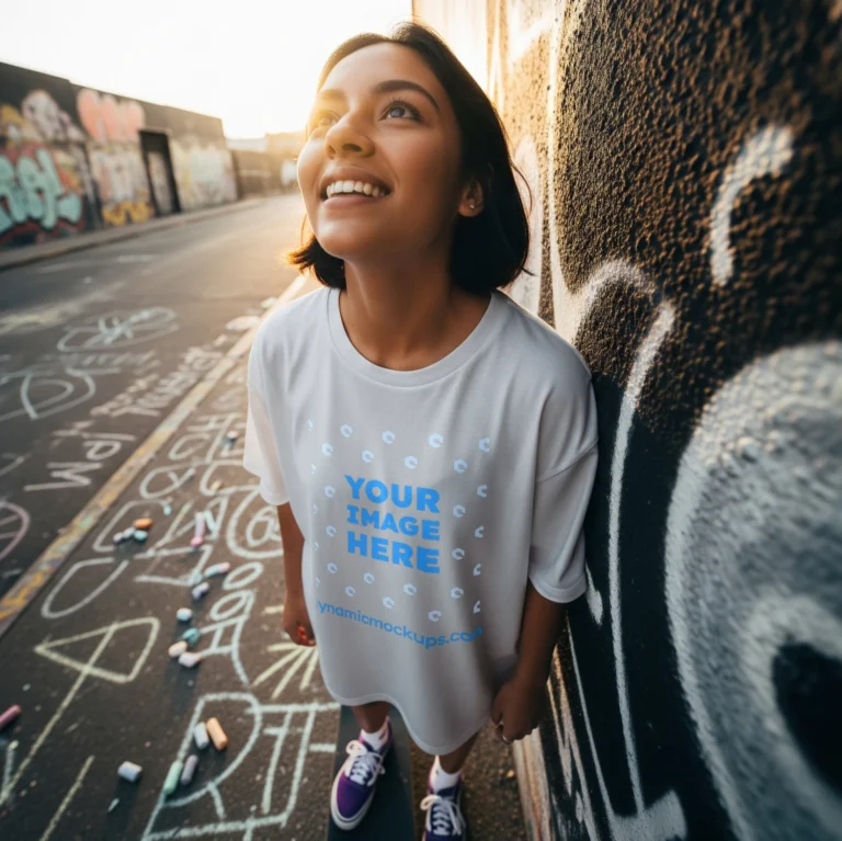 Woman Wearing White T-shirt Mockup Front View Template