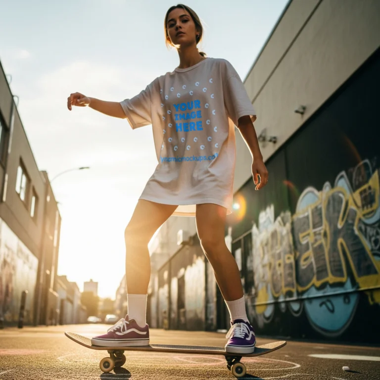 Woman Wearing White T-shirt Mockup Front View Template