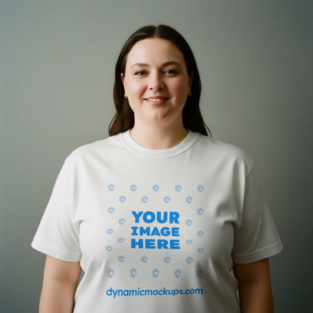 Woman Wearing White Gildan 5000 T-shirt Mockup  Template
