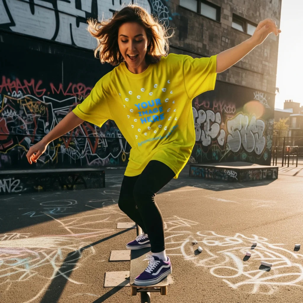 Woman Wearing Yellow T-shirt Mockup Front View Template