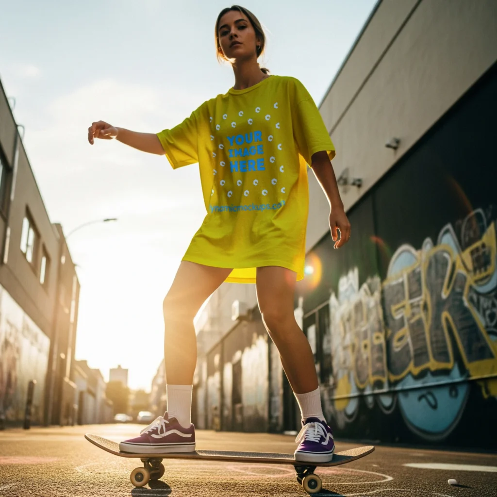 Woman Wearing Yellow T-shirt Mockup Front View Template