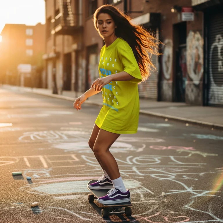 Woman Wearing Yellow T-shirt Mockup Side View Template