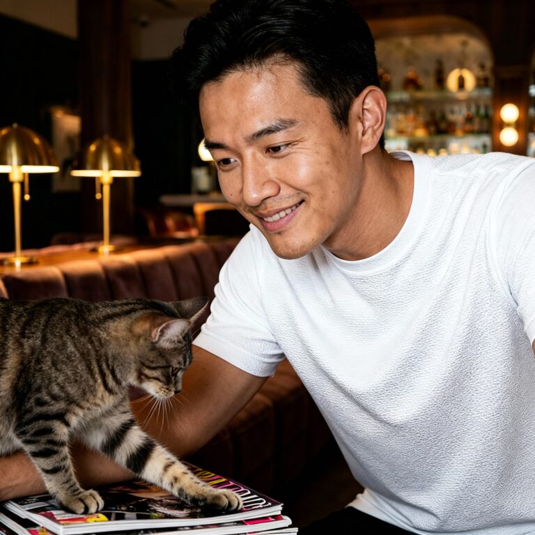 Young Asian Man Wearing Tultex Men’s Poly-Rich T-Shirt – 241 Mockup Template