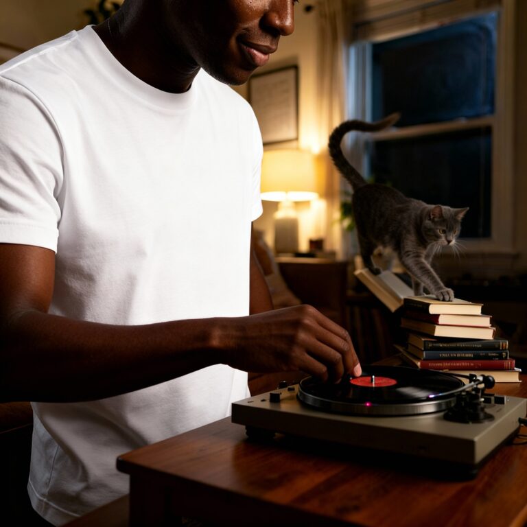 Young Black Man Wearing Tultex Men’s Fine Jersey T-Shirt – 202 Mockup Template